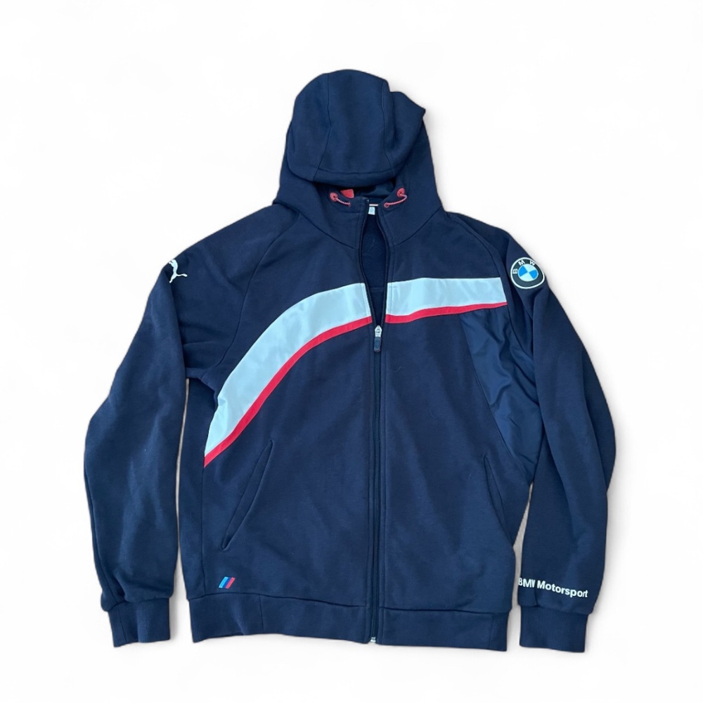 PUMA X  BMW TEAM MOTORSPORT ORIGINAL HOODED BLUE SWEAT JACKET Sz M